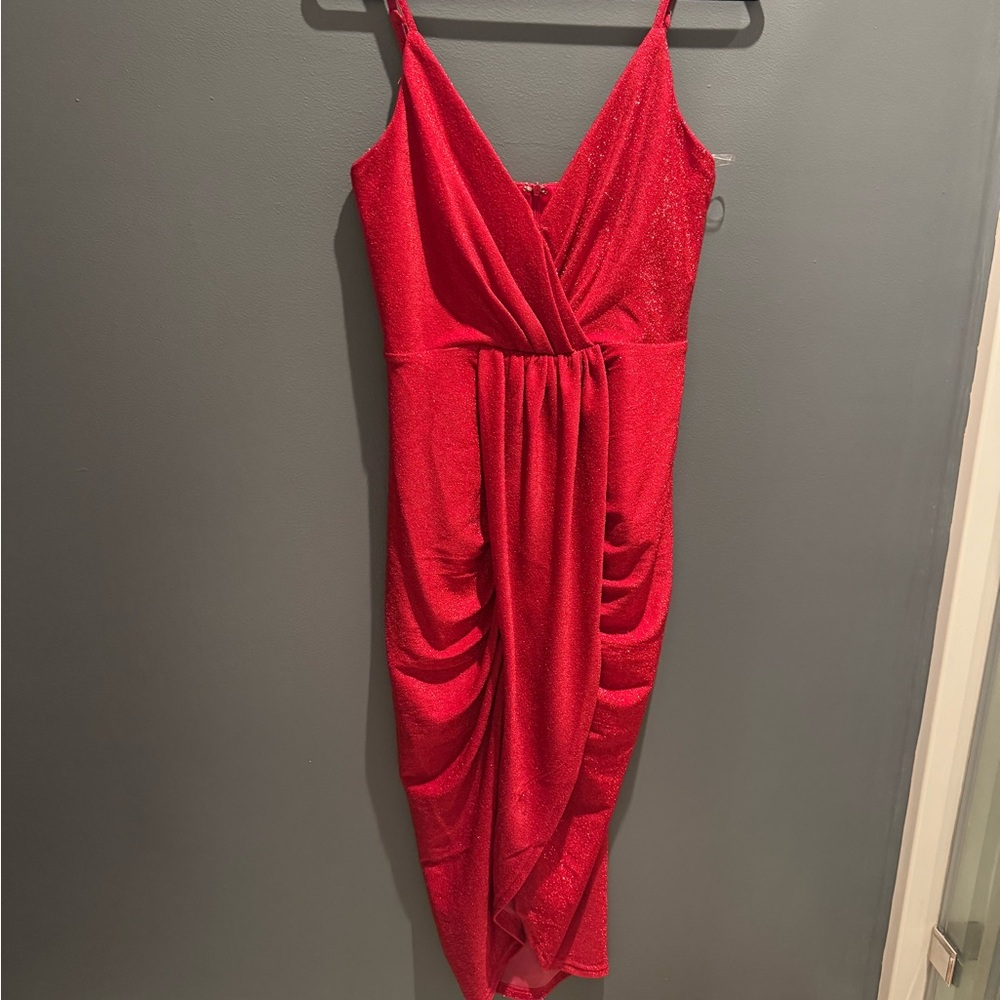 Main Strip Vibrant Red Asymmetrical Dress